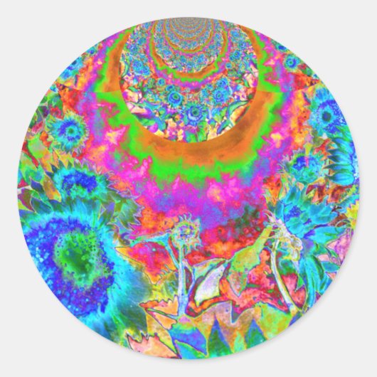 Sticker Rond Couleur d'eau abstraite de tournesol bleu (Devant)