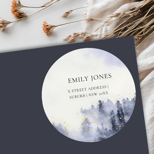 STICKER ROND COULEUR D'EAU BLEUE ADRESSE DU PAYSAGE D'ARBRE D'A