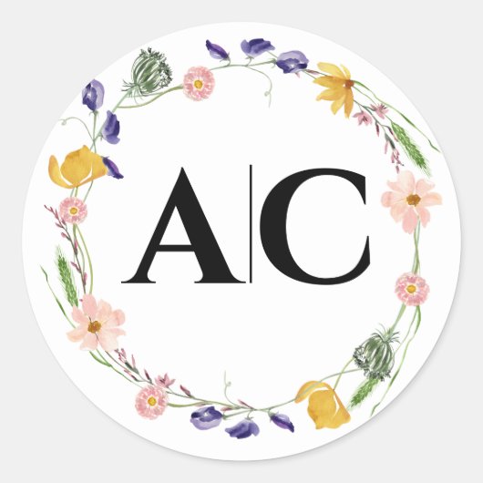 Sticker Rond Couleur d'eau Boho fleur sauvage (Devant)