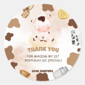 Sticker Rond Couleur d'eau de la Vache mignonne Merci d'anniver (Devant)