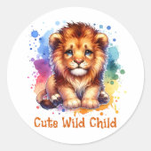 Sticker Rond Couleur d'eau douce enfant Lion personnalisé (Devant)