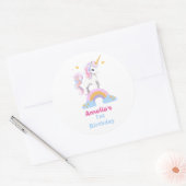 Sticker Rond Couleur d'eau douce personnalisée Rainbow Unicorn  (Enveloppe)
