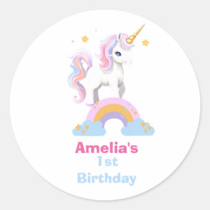Sticker Rond Couleur d'eau douce personnalisée Rainbow Unicorn