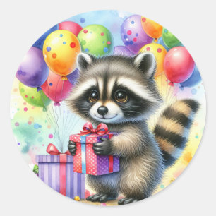 Sticker Rond Couleur d'eau douce Raccoon de dessin