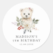 Sticker Rond Couleur d'eau mignonne Ours polaire fête d'anniver (Devant)