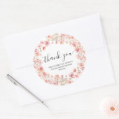 STICKER ROND COULEUR D'EAU ROSE BOHO BLUSH WREATOR FLORAL (Enveloppe)
