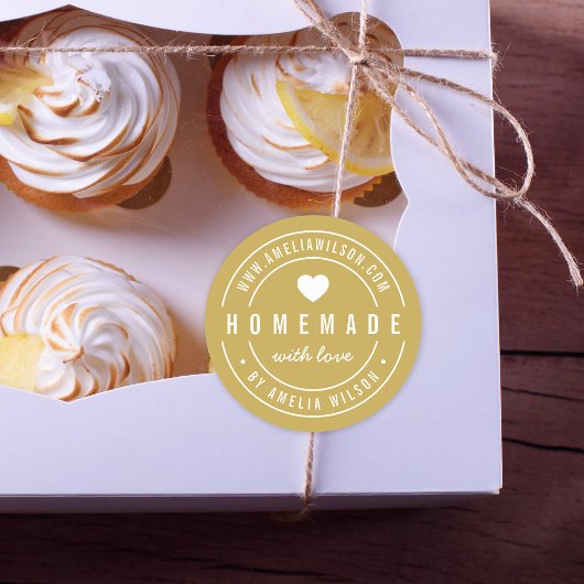 Sticker Rond Couleur ÉDITABLE Gras Fait maison avec coeur d'amo