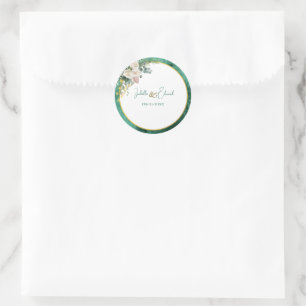 Sticker Rond Couleur émeraude moderne lavage blush floral