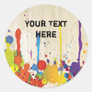 Sticker Rond COULEUR FUNNY SPLASH II + votre backgr. & texte