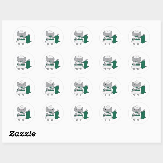 Sticker Rond Couleur Garde Chat Vert et Blanc (Feuille)