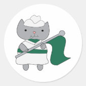Sticker Rond Couleur Garde Chat Vert et Blanc (Devant)