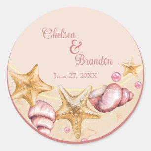 Sticker rond couleur Mariage de coquillage classiq