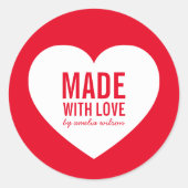 Sticker Rond Couleur modifiable faite avec amour Coeur blanc (Devant)