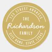 Sticker Rond Couleur MODIFICABLE Moderne Nom de famille Adresse (Devant)