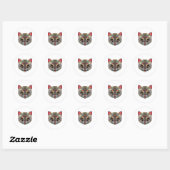 Sticker Rond Couleur multiple face de chat (Feuille)