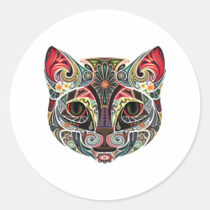 Sticker Rond Couleur multiple face de chat
