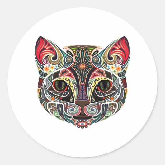 Sticker Rond Couleur multiple face de chat (Devant)