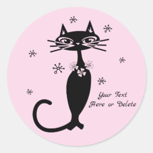 Sticker Rond Couleur personnalisée Cute/Texte Rétro Mod Chat 