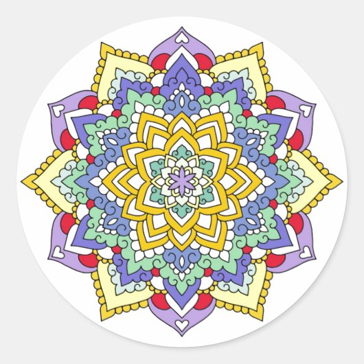 Sticker Rond Couleur Spectre Fleur Puissance Mandala Blanc (Devant)