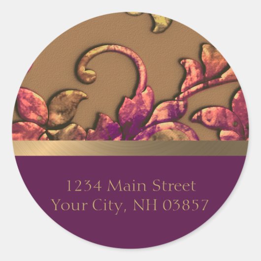 Sticker Rond Couleurs d'automne mariage en damas (Devant)