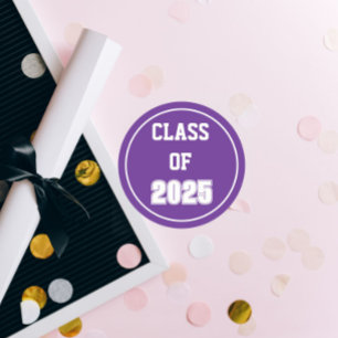 Sticker Rond Couleurs de l'école violet et blanc Année de class