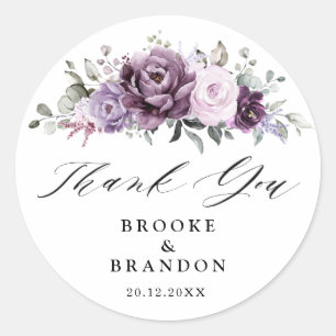Sticker Rond Couleurs de pourpre poussiéreux en fleurs Moody Fl