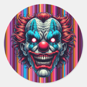 Sticker Rond Couleurs d'Halloween de la face clown triées