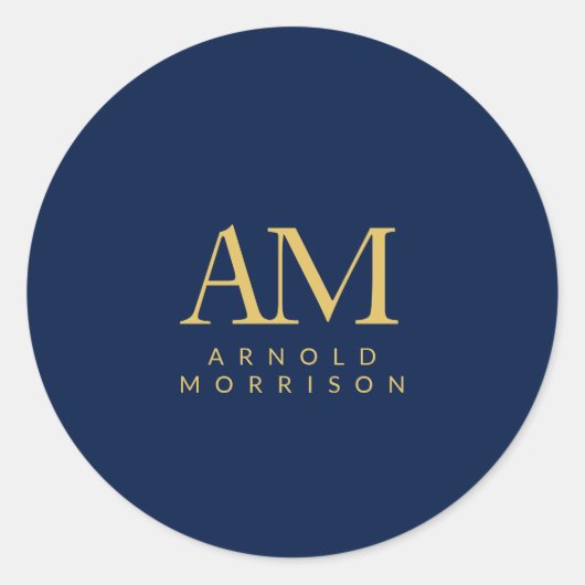 Sticker Rond Couleurs d'or bleu Monogramme Lettres initiales No (Devant)