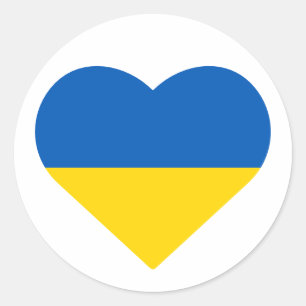 Sticker Rond Couleurs du drapeau ukrainien Coeur bleu et jaune 