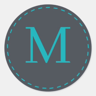 Sticker Rond Couleurs élégantes gris et cyan Monogramme