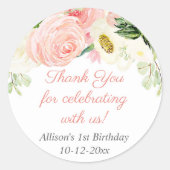 Sticker Rond Couleurs florales crème rose pâle fête anniversair (Devant)