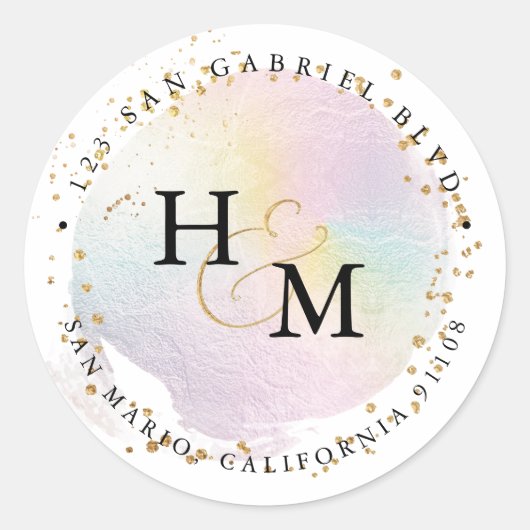 Sticker Rond Couleurs holographiques Or Script Esperluette (Devant)