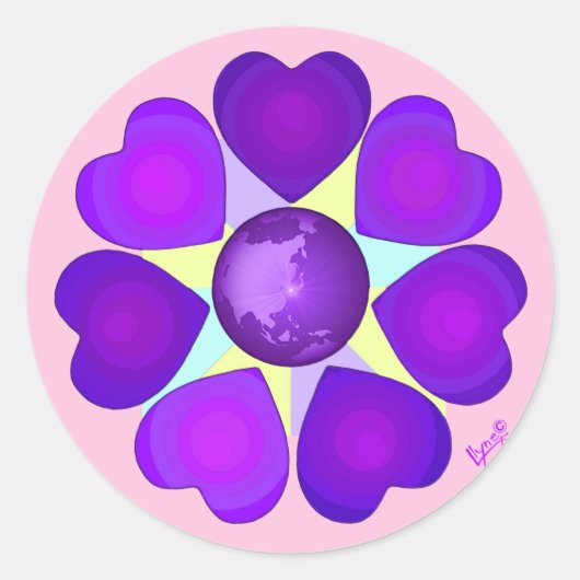 Sticker Rond Couleurs pastel & coeurs violets battre (Devant)