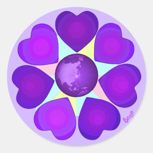Sticker Rond Couleurs pastel & coeurs violets battre (Devant)