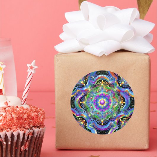 Sticker Rond Couleurs psychédéliques Universe Mandala (Fête)