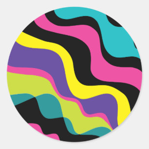 Sticker Rond Couleurs Rétro Funky Vague Motif Pop 90's Fête