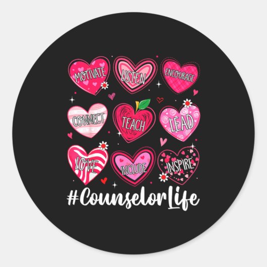 Sticker Rond Counselor Life School Counseling Hearts School Val (Devant)