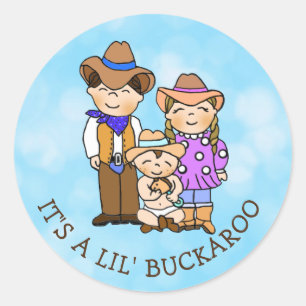 Sticker Rond Country and Western Cowboy Family Classic Round St