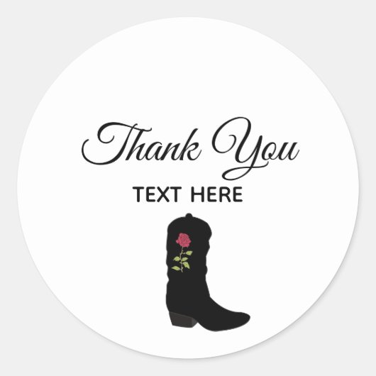 Sticker Rond Country Boot & Calligraphie sur le Merci blanc (Devant)