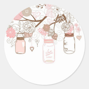 Sticker Rond Country Mason Jars Fleurs roses