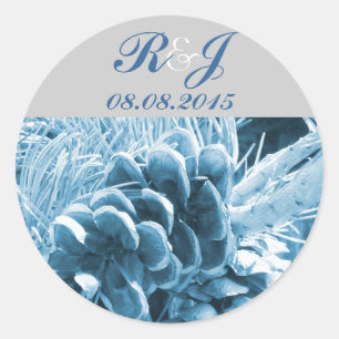 Sticker Rond country pine cones mariage d'hiver merci