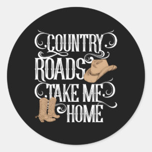 Sticker Rond Country Roads Take Me Home Musique Lyrics