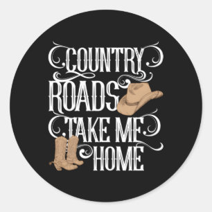 Sticker Rond Country Roads Take Me Home Musique Lyrics