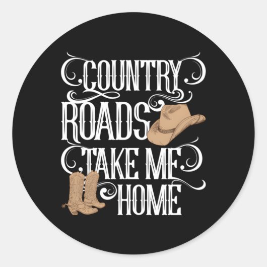Sticker Rond Country Roads Take Me Home Musique Lyrics (Devant)