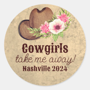 Sticker Rond Country western rose florale Cowgirl