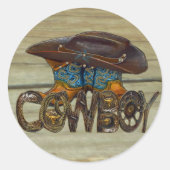Sticker Rond Country Wood Cowboy (Devant)