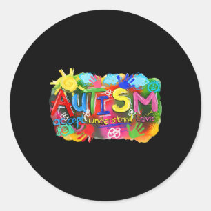 Sticker Rond Coup de pinceau Sensibilisation à l'autisme Accept