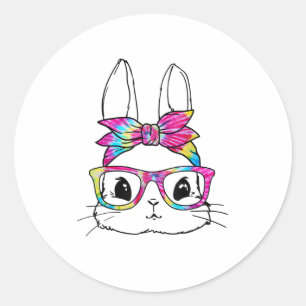 Sticker Rond Coup de teint mignon lapin Visage teint Jour de Pâ