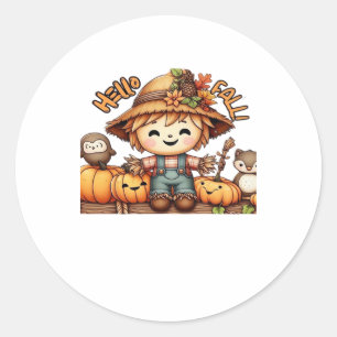 Sticker Rond Coup d'épouvantail de automne mignon avec T-Shir C