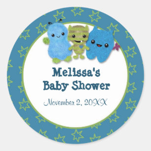 Sticker Rond Coup d'oeil de MONSTRE de GARÇON par baby shower